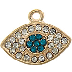 Zinc Alloy Rhinestone Pendler, Horse Eye, rosa guld farve forgyldt, med rhinestone, nikkel, bly & cadmium fri, 20x17x2mm, Hole:Ca. 2mm, 100pc'er/Lot, Solgt af Lot