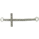 Tvärgående zinklegeringskontakt, Zink Alloy, Cross, silver pläterad, med strass & 1/1 slinga, nickel, bly och kadmium gratis, 46x15x3mm, Hål:Ca 2mm, 100PC/Lot, Säljs av Lot