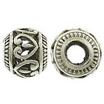 Cink ötvözet Hollow Gyöngyök, Drum, antik ezüst színű bevonattal, nagy lyuk & üreges, nikkel, ólom és kadmium mentes, 13x14mm, Lyuk:Kb 5.5mm, 200PC-k/Lot, Által értékesített Lot