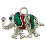 Pendentifs animaux en alliage de zinc, éléphant, Placage de couleur argentée, émail & avec strass, protéger l'environnement, sans nickel, plomb et cadmium, 21x17x3mm, Trou:Environ 2mm, 100PC/lot, Vendu par lot