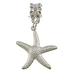 European Stíl Sinc Alloy Pendants, Starfish, dath airgid plated, gan troll, nicil, luaidhe & caidmiam saor in aisce, 22x22mm, 33mm, Poll:Thart 4.5mm, 200ríomhairí pearsanta/Lot, Díolta De réir Lot