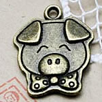 Pendentifs animaux en alliage de zinc, cochon, Plaqué de couleur de bronze antique, protéger l'environnement, sans nickel, plomb et cadmium, 20x16mm, Trou:Environ 2mm, 200PC/sac, Vendu par sac