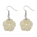 White Shell Drop Earring, messing ørering krog, Flower, platin farve forgyldt, 20x20mm, 43mm, 0.8mm, 10par/Lot, Solgt af Lot