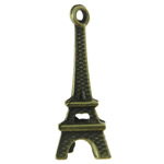 Zinc Alloy Building Pendler, Tårn, antik bronze farve forgyldt, nikkel, bly & cadmium fri, 23x8mm, Hole:Ca. 1mm, 500pc'er/Bag, Solgt af Bag