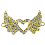 Životinja Zinc Alloy priključak, Cink Alloy, Krilati Heart, zlatna boja pozlaćen, s Rhinestone & 1/1 petlje, nikal, olovo i kadmij besplatno, 42x22x2mm, Rupa:Približno 2mm, 50računala/Lot, Prodano By Lot