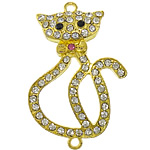 Animal Zinc Alloy Connector Cat gold color plated with rhinestone & 1/1 loop nickel lead & cadmium free Approx 2mm Sold By Lot