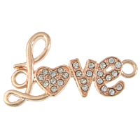 Letter Zinc Alloy Connector word love rose gold color plated with rhinestone & 1/1 loop nickel lead & cadmium free Approx 3mm Sold By Lot