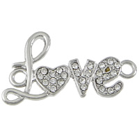 Letter Zinc Alloy Connector word love platinum color plated with rhinestone & 1/1 loop nickel lead & cadmium free Approx 3mm Sold By Lot