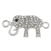 Tier Zinklegierung Schmuckverbinder, Elephant, Platinfarbe platiniert, mit Strass & 1/1-Schleife, frei von Nickel, Blei & Kadmium, 31x15x3.50mm, Bohrung:ca. 3mm, 100PCs/Menge, verkauft von Menge