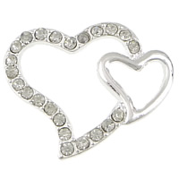 Hjerte zink legering stik, Zinc Alloy, Heart, sølvfarvet forgyldt, med rhinestone & 1/1 løkke, nikkel, bly & cadmium fri, 33x26x3mm, 100pc'er/Lot, Solgt af Lot