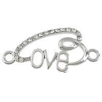 Letter Zinc Alloy Connector word love platinum color plated with rhinestone & 1/1 loop nickel lead & cadmium free Approx 3mm Sold By Lot