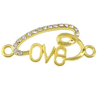 Letter Zinc Alloy Connector word love gold color plated with rhinestone & 1/1 loop nickel lead & cadmium free Approx 3mm Sold By Lot