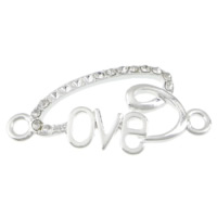 Letter Zinc Alloy Connector word love silver color plated with rhinestone & 1/1 loop nickel lead & cadmium free Approx 3mm Sold By Lot