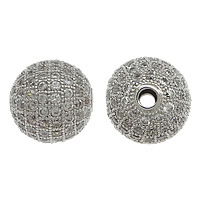 Perles cubes en laiton zircon Micro Pave, Rond, Plaqué de platine, pavé de micro zircon, protéger l'environnement, sans nickel, plomb et cadmium, 12mm, Trou:Environ 2mm, 10PC/lot, Vendu par lot