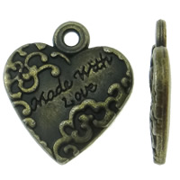 Pendentifs coeur en alliage de zinc, mot amour, Plaqué de couleur de bronze antique, protéger l'environnement, sans nickel, plomb et cadmium, 17x19mm, Trou:Environ 2mm, 200PC/sac, Vendu par sac