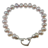 Slatkovodni Pearl Narukvica, mesing kopča, prirodan, ljubičasta boja, 9-10mm, Prodano Per Približno 7.5 inčni Strand