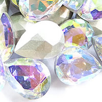 Cabochons en cristal, larme, Placage de couleur argentée, facettes, cristal transparent AB, 13x18mm, 144PC/sac, Vendu par sac