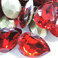 Crystal Cabochoner, Krystal, Teardrop, sølvfarvet forgyldt, facetteret, siam, 18x25mm, 60pc'er/Bag, Solgt af Bag