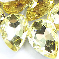 Cabochons en cristal, larme, Placage de couleur argentée, facettes, jaune citrine, 18x25mm, 60PC/sac, Vendu par sac