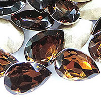 Kristall Cabochons, Dropp, silver pläterad, fasetterad, Rökt Topaz, 18x25mm, 60PC/Bag, Säljs av Bag