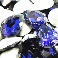 Crystal Cabochoner, Krystal, Teardrop, sølvfarvet forgyldt, facetteret, Mørk Sapphire, 13x18mm, 144pc'er/Bag, Solgt af Bag