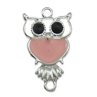 Connecteur en alliage de Zinc animal, hibou, Placage de couleur argentée, émail & boucle de 1/1, rose clair, protéger l'environnement, sans nickel, plomb et cadmium, 17x30x3mm, Trou:Environ 3mm, 200PC/lot, Vendu par lot