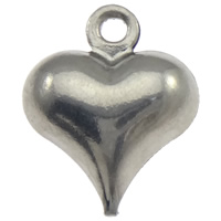 Rustfrit stål Heart Vedhæng, Stainless Steel, oprindelige farve, 9x11x4mm, Hole:Ca. 1mm, 1000pc'er/Lot, Solgt af Lot