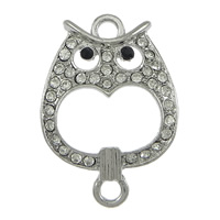 Anslutning till animalisk zinklegering, Zink Alloy, Owl, platina pläterad, med strass & 1/1 slinga, nickel, bly och kadmium gratis, 23x32x4mm, Hål:Ca 3mm, 100PC/Lot, Säljs av Lot