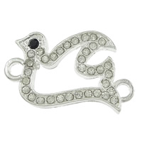 Connecteur en alliage de Zinc animal, oiseau, Placage de couleur argentée, avec strass & boucle de 1/1, protéger l'environnement, sans nickel, plomb et cadmium, 31x19x3mm, Trou:Environ 3mm, 100PC/lot, Vendu par lot