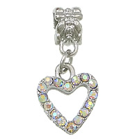 European stile Zinc Alloy pendenti, lega in zinco, Cuore, placcato color platino, senza filo & con strass, assenza di nichel,piombo&cadmio, 13x15x2.5mm, 26mm, Foro:Appross. 5mm, 100PC/lotto, Venduto da lotto