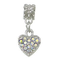 European Zinc Alloy Pendler, Heart, platin farve forgyldt, uden trold & med rhinestone, nikkel, bly & cadmium fri, 11x14x2.5mm, 25mm, Hole:Ca. 5mm, 100pc'er/Lot, Solgt af Lot