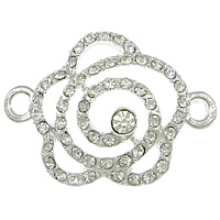 Flower Zink Alloy Connector, Blomma, silver pläterad, med strass & 1/1 slinga, nickel, bly och kadmium gratis, 33x24x5mm, Hål:Ca 2mm, 100PC/Lot, Säljs av Lot