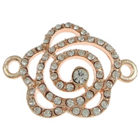 Fleur Zinc Alloy connecteur, alliage de zinc, Plaqué de couleur d'or rose, avec strass & boucle de 1/1, protéger l'environnement, sans nickel, plomb et cadmium, 33x24x5mm, Trou:Environ 2mm, 100PC/lot, Vendu par lot