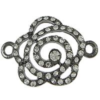 Flower Zink Alloy Connector, Blomma, plumbum svart färg klädd, med strass & 1/1 slinga, nickel, bly och kadmium gratis, 33x24x5mm, Hål:Ca 2mm, 100PC/Lot, Säljs av Lot