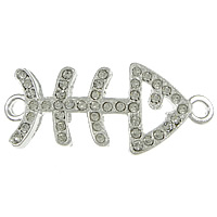 Životinja Zinc Alloy priključak, Cink Alloy, Riba Bone, srebrne boje pozlaćen, s Rhinestone & 1/1 petlje, nikal, olovo i kadmij besplatno, 40x18x2mm, Rupa:Približno 2mm, 100računala/Lot, Prodano By Lot