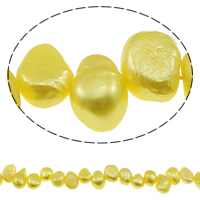 Grânulos de pérolas  cultivadas de água doce de forma de borroco, Pérolas de água doce, Barroco, Top perfurado, amarelo, 8-9mm, Buraco:Aprox 0.8mm, vendido para Aprox 15 inchaltura Strand