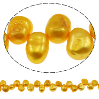 Grânulos de pérolas  cultivadas de água doce de forma de borroco, Pérolas de água doce, Barroco, Top perfurado, amarelo ouro, 8-9mm, Buraco:Aprox 0.8mm, vendido para Aprox 14.5 inchaltura Strand