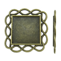 Zinc Alloy Cabochon Indstillinger, Square, antik bronze farve forgyldt, nikkel, bly & cadmium fri, 33mm, Indvendig diameter:Ca. 20mm, 100pc'er/Bag, Solgt af Bag