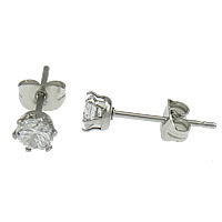 304 rustfrit stål Stud Earring, med cubic zirconia, oprindelige farve, nikkel, bly & cadmium fri, 3mm, 100par/Lot, Solgt af Lot