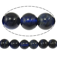 Perles oeil de tigre, Rond, bleu, 8mm, Trou:Environ 1mm, Longueur Environ 15 pouce, 10Strandstoron/lot, Environ 46PC/brin, Vendu par lot