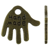 Zinc Alloy Hand Pendler, antik bronze farve forgyldt, med bogstavet mønster, nikkel, bly & cadmium fri, 13x13x1mm, Hole:Ca. 2mm, Ca. 2000pc'er/KG, Solgt af KG