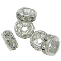 Strass Spacers, Messing, Donut, silver plated, met strass, nikkel, lood en cadmium vrij, 4x4x2mm, Gat:Ca 0.7mm, 500pC's/Bag, Verkocht door Bag