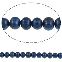 Grânulos pérolas cultivads de água doce, Pérolas de água doce, Batata, azul, 9-10mm, Buraco:Aprox 0.8mm, vendido para Aprox 14.7 inchaltura Strand