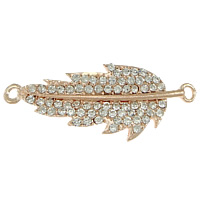 Leaf Zinc Alloy priključak, Cink Alloy, List, porasla zlatna boja pozlatom, s Rhinestone & 1/1 petlje, nikal, olovo i kadmij besplatno, 51x19x3mm, Rupa:Približno 3mm, 50računala/Lot, Prodano By Lot