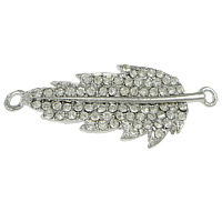 Leaf Zinc Alloy priključak, Cink Alloy, List, platine boja pozlaćen, s Rhinestone & 1/1 petlje, nikal, olovo i kadmij besplatno, 51x19x3mm, Rupa:Približno 3mm, 50računala/Lot, Prodano By Lot