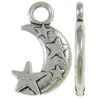 Zinc alliage Moon pendentifs, alliage de zinc, lune, Plaqué de couleur d'argent, protéger l'environnement, sans nickel, plomb et cadmium, 11x19x2mm, Trou:Environ 3mm, Environ 620PC/kg, Vendu par kg