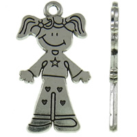 Character Shaped Zinc Alloy Pendants, liga de zinco, Garota, banho de cor prata antiga, níquel, chumbo e cádmio livre, 15x27x1.50mm, Buraco:Aprox 1.5mm, Aprox 520PCs/kg, vendido por kg