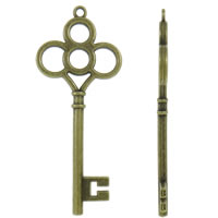 Zinc Alloy Key Pendler, Nøgle, antik bronze farve forgyldt, nikkel, bly & cadmium fri, 28x67x3mm, Hole:Ca. 2mm, Ca. 140pc'er/KG, Solgt af KG