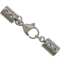 Rustfrit stål Lobster Claw Cord Clasp, Stainless Steel, med ledning spids, oprindelige farve, 33mm, 11x5x5mm, Hole:Ca. 5mm, Solgt af PC