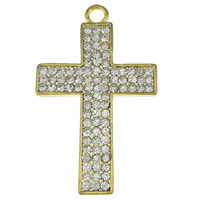 Sinkkiseos Cross Riipukset, Ylittää, kullan väri kullattu, tekojalokivi, nikkeli, lyijy ja kadmium vapaa, 33x53x3mm, Reikä:N. 4mm, 100PC/erä, Myymät erä